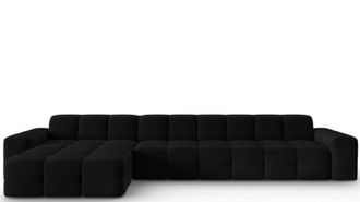 BLOOMINGLOFT 5-Sitzer Design Ecksofa Kendal Bezug: Schwarz