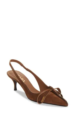 Prada Exposed Seam Kitten Heel Slingback Pump in Cacao at Nordstrom, Size 8.5Us