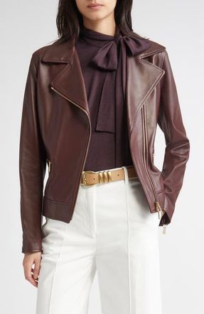 Eleventy Leather Moto Jacket in 167 Bordeaux at Nordstrom, Size 00 Us