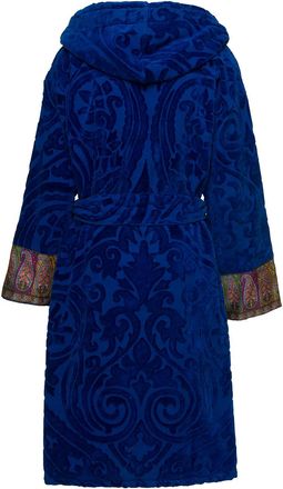 Etro new Tradition Blue Hooded Bath Robe With Ornamental Print Etro Home