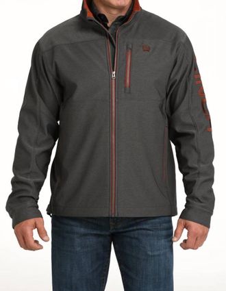 Cinch Mens Color Pop Logo Bonded Softshell Jacket In Charcoal