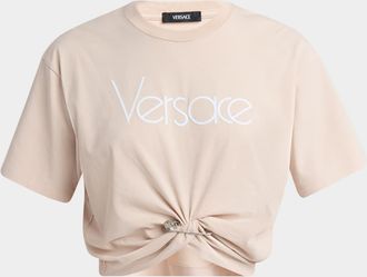 Versace Logo Twist Safety-Pin Crop T-Shirt
