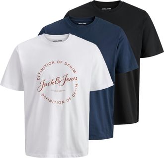 Jack & Jones T-Shirt JACK & JONES JJGRAYSON TEE SS CREW NECK 3PK MP, Herren, Gr. XXL, hellwei&szlig; pack:hellwei&szlig;, schwarz, navy blazer, Jersey, Obermaterial: 100% Baum