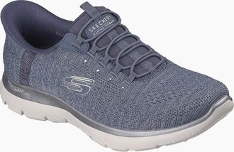 Skechers Womens Skechers Arch Fit Summits - Soft Shimmer Textile Womens Slate Standard Trainers - Blue - Size: 6