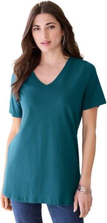 Roaman's Plus Size Cotton Ultimate V Neck Tee in Midnight Teal at Nordstrom, Size Medium
