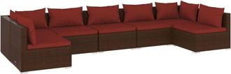 vidaXL Set Muebles De Jard&iacute;n 7 Piezas Y Cojines Rat&aacute;n Sint&eacute;tico Marr&oacute;n Vidaxl
