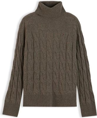 Tommy Hilfiger Su&eacute;ter de lana con trenzas y cuello vuelto - Knitwear - Mujer - Gris - M