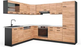 Vicco Cocina Esquinera R-line, Oro Power Roble/antracita, 227 X 287 Cm, Et M&aacute;rmol