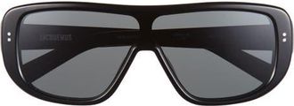 Jacquemus Polarized Shield Sunglasses in Black/Silver/Grey at Nordstrom