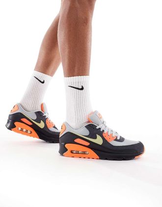 Nike Air Max 90 - Sneakers grigie, nere e arancioni-Nero