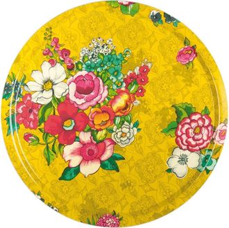 Vent de Bohème Bandeja de madera estampada floral amarilla Ø46cm