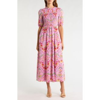 Sugarlips Ramsie Floral Smocked Maxi Dress in Cream-Pink-Multi at Nordstrom, Size X-Large