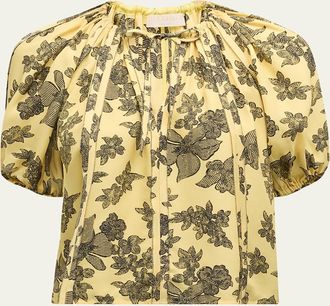 Ulla Johnson Marcelena Floral Puff-Sleeve Top