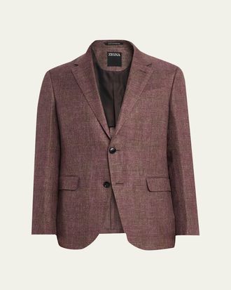 Ermenegildo Zegna Mens Linen-Blend Grid Check Single-Breasted Sport Coat