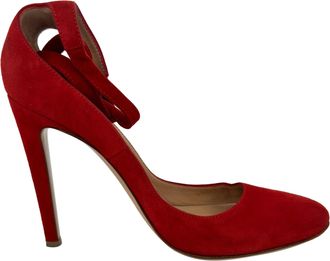 Gianvito Rossi Pre-owned Womens Round-Toe Strappy Pumps in Red Suede - Size 37.5 EU/IT