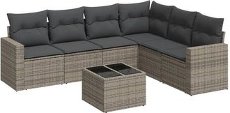 vidaXL Vidaxl - Set De Sof&aacute;s De Jard&iacute;n 7 Piezas Con Cojines Rat&aacute;n Pe Gris