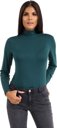 Janisramone Womens Ladies Long Sleeve Turtle Polo Neck T-Shirt Slim Fit Jersey Casual Basic Plain Tee Vest Top Bottle Green