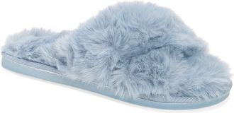Nine West X-Band Faux Fur Slipper in Light Blue at Nordstrom Rack, Size X-Large
