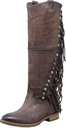 A.S.98 Ilke Studded Fringe Western Knee High Boot in Brown at Nordstrom, Size 10.5-11Us