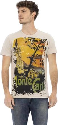 Trussardi Beige Ronde Hals T-shirt met Frontprint - Heren - T-shirts - Beige - 2XL - Katoen - Tops