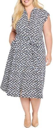 Nic+Zoe Sonni Basket Weave Print Belted Midi Shirtdress in Indigo Multi at Nordstrom Rack, Size 2X