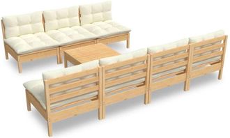 vidaXL Muebles De Jard&iacute;n 8 Piezas Cojines Madera De Pino Color Crema Vidaxl