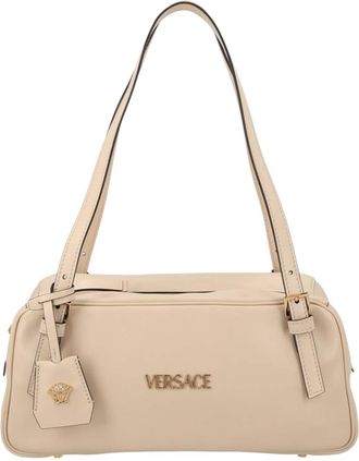 Versace Beige Logo Large Shoulder Bag