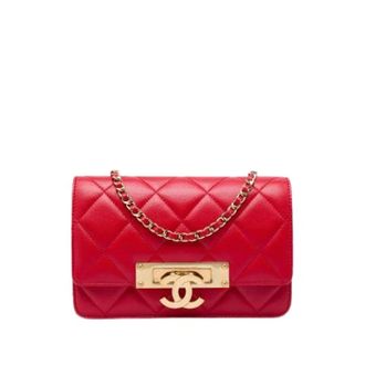 Chanel Pre-owned Gevlokte Lamsvacht Crossbody Tas - Dames - Pre-owned - Rood - Maat: ONE Size Leer