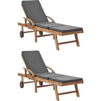 vidaXL Vidaxl - Lettini Prendisole con Cuscini 2 pz Legno di Teak Grigio Scuro