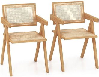 Costway Set of 2 Kitchen Dining Chair Set Modern Rattan Accent Chair Backrest Side Chair