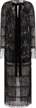 Nina Ricci Kleedjes, Dames, Zwart, S, Pailletten, Lange Jurk met Paillettenfranjes
