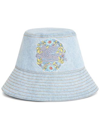 Etro Pegaso embroidered denim bucket hat - women - Cotton - L - Blue
