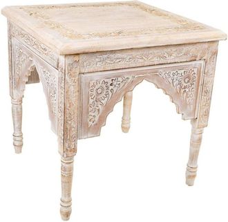 Wanderlust Deco Mesa de centro de madera artesanal blanca 45x45x54h cm