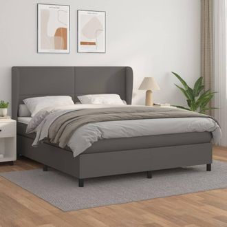 vidaXL Cama Box Spring Con Colch&oacute;n Cuero Sint&eacute;tico Gris 160x200 Cm Vidaxl