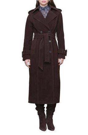 Avec Les Filles Double Breasted Faux Suede Trench Coat in Chocolate at Nordstrom Rack, Size Xx-Small