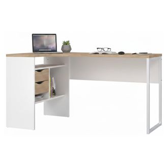 Dmora Escritorio Patience, Escritorio Multiusos, Mesa De Oficina Para Pc, El Plan De Trabajo, 145x81 H77 Cm, Blanco Y Roble - Dmora