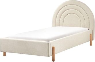 Beliani Beliani - Cama Con Somier Cabecero Semicircular Tama&ntilde;o Individual 90 X 200 Cm Tapizado Poli&eacute;ster Retro Patas Madera Beige Anet
