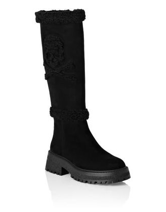 Philipp Plein Mid Flat Boots Skull & Bones Women in Black at Nordstrom, Size 36
