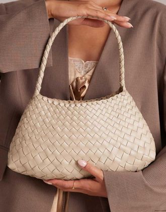 Dragon Diffusion Rosanna - Borsa da spalla in pelle intrecciata bianco sporco