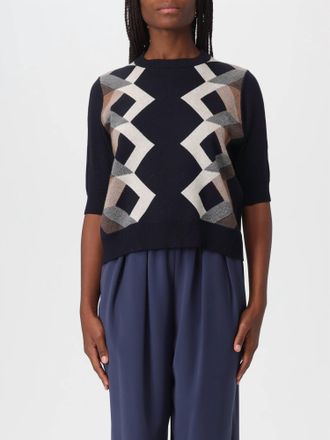 Lorena Antoniazzi Womens Short Sleeve Knit Top In Blue/ivory/camel