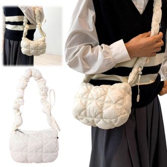 Generic Cymwer Quilted Shoulder Bag Padded Tote Handbag Pleated Sling Bag Armpit Bag (Black)