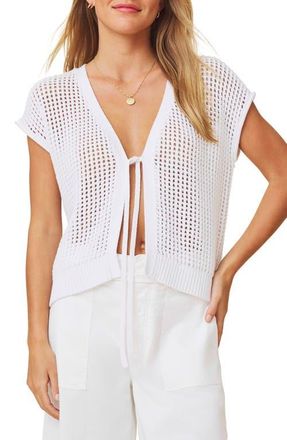 Splendid Simona Tie Front Short Sleeve Cardigan in White at Nordstrom, Size X-Large