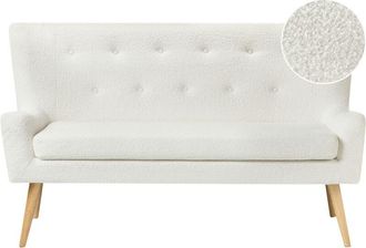 Beliani Beliani - Fabric 2-Seater Kitchen Wingback Sofa White Boucle Light Wood Legs Bench Skibby