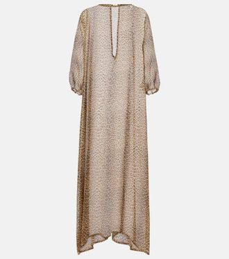 Roberto Cavalli Leopard-print semi-sheer silk kaftan