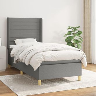 vidaXL Vidaxl - Cama Box Spring Con Colch&oacute;n Tela Gris Oscuro 90x200 Cm