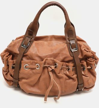 Marni Beige/brown Leather Drawstring Satchel