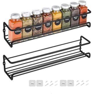 OEM Estante Met&aacute;lico Para Especias De Pared (paquete De 2) Con Fijaci&oacute;n Adhesiva O Con Tornillos, Color Negro - Crezuo