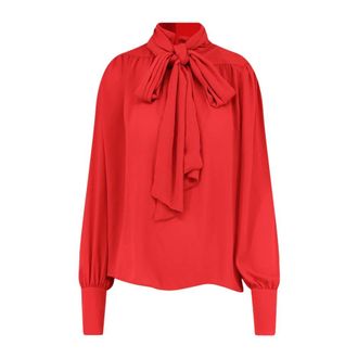 Actualee Camisa de Sat&eacute;n con Hombros Acolchados - Blouses & Shirts - Mujer - Rojo - 2XS