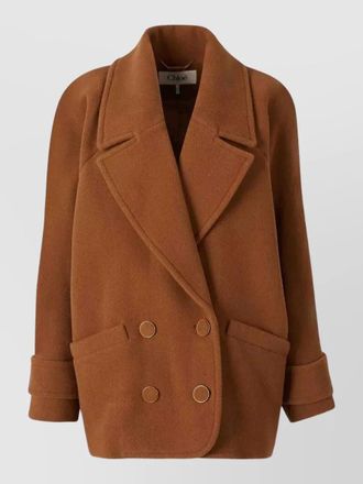 Chlo&eacute; merino wool double-breasted herringbone short coat