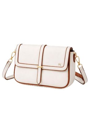Generic Personalised Embossed Soft Faux Leather Satchel Cross Body Bag (White & Brown Trim)